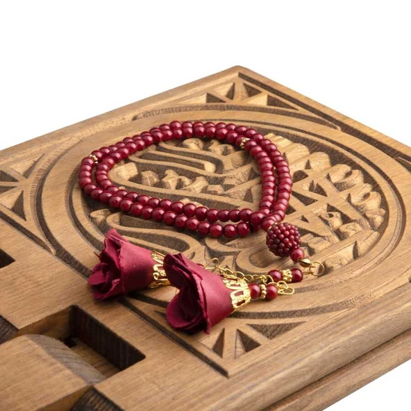 Gül Püsküllü Tesbih Bebe Bordo (99lu - 6mm) ürün görseli 1