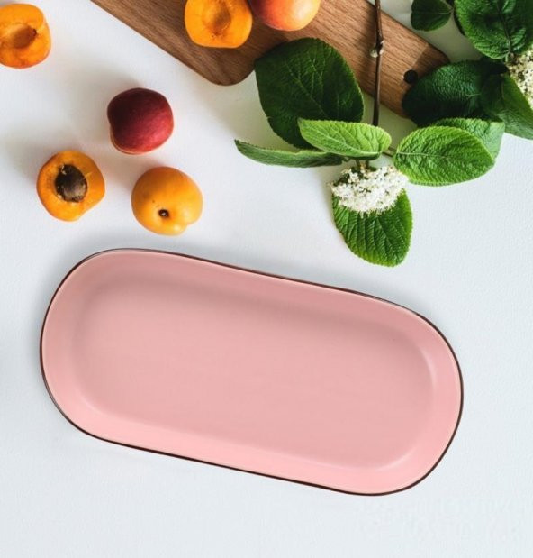 Keramika Noyan 26 cm Kayık Tabak Mat Pembe Kahverengi Fileli ürün görseli 1