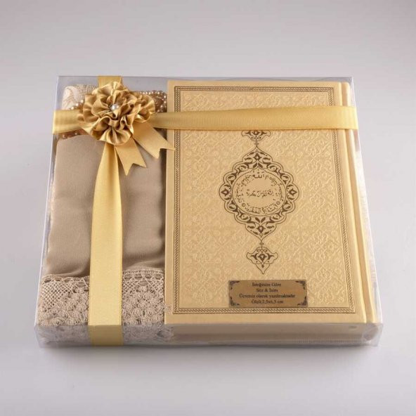 Şal + Seccade + Tesbih + Kuran Hediye Seti (Orta Boy, Gold) ürün görseli 1