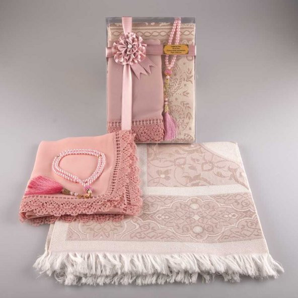 Tesbih Seccade Şal Set (Pudra Pembe) - Resim 2
