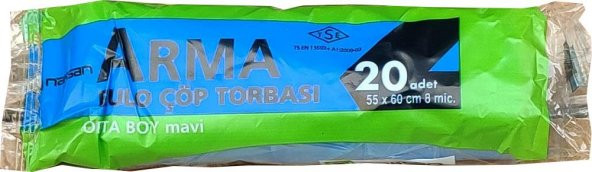 Arma Mavi Orta Boy 55 x 60 Cm. - 30 Litre Çöp Torbası Poşeti - 20 Adetlik 1 Rulo ürün görseli 1