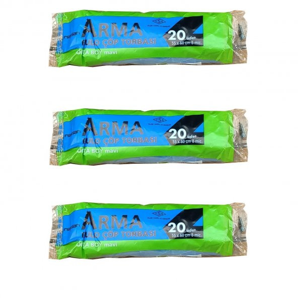 Arma Mavi Orta Boy 55 x 60 Cm. - 30 Litre Çöp Torbası Poşeti - 20 Adetlik 3 Rulo ürün görseli 1