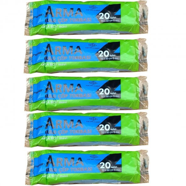 Arma Mavi Orta Boy 55 x 60 Cm. - 30 Litre Çöp Torbası Poşeti - 20 Adetlik 5 Rulo ürün görseli 1