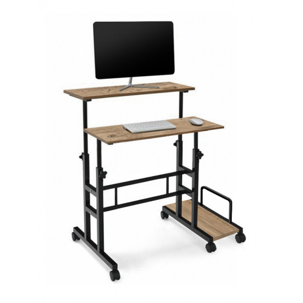 servetavcı Yükseklik Ayarlı Bilgisayar/Laptop ve Çalışma Masası - Ceviz 80x60 (Tekerli ve Kasalıklı) ürün görseli 1