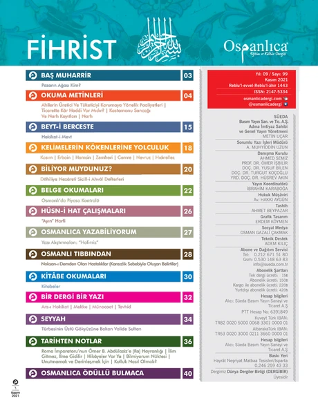 Kasım 2021 Osmanlıca Dergisi - Resim 2