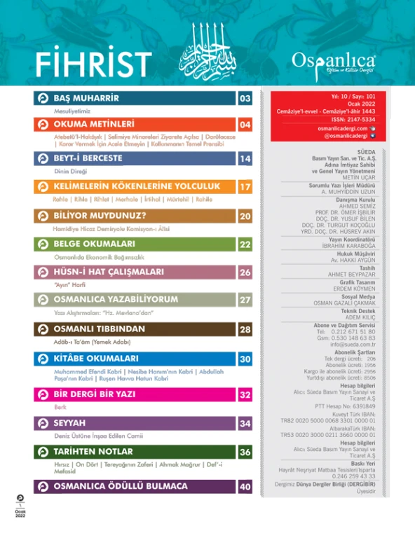 Ocak 2022 Osmanlıca Dergisi - Resim 2