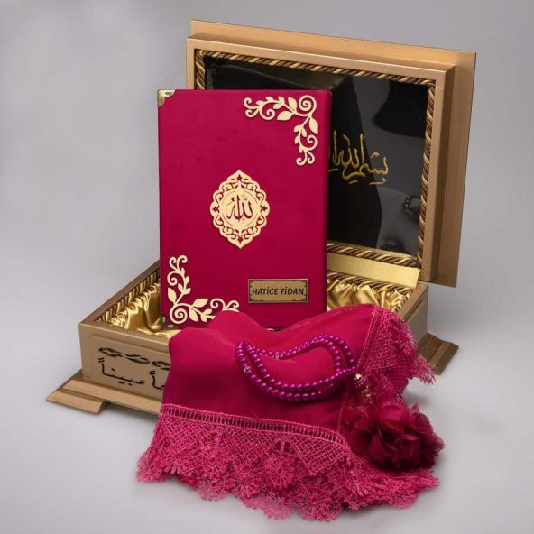 Şal + Tesbih + Kuran Hediye Set (Hafız B, Lafzatullah, Fuşya Pem) ürün görseli 1