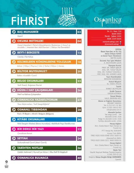 Şubat 2023 Osmanlıca Dergisi - Resim 2