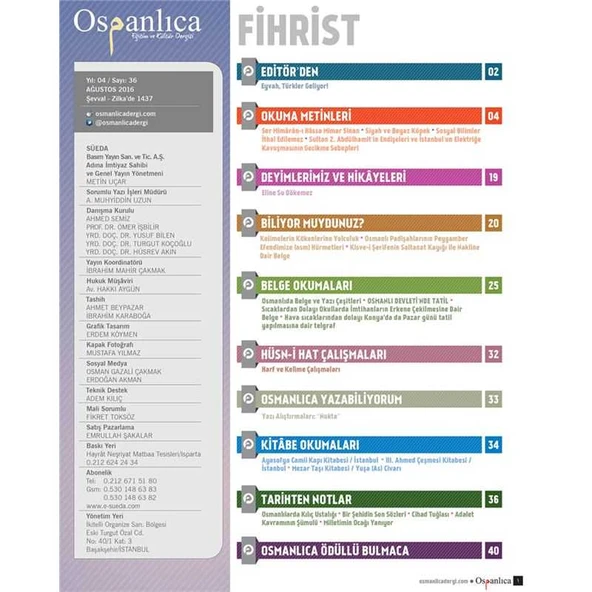 Ağustos 2016 Osmanlıca Dergisi - Resim 2