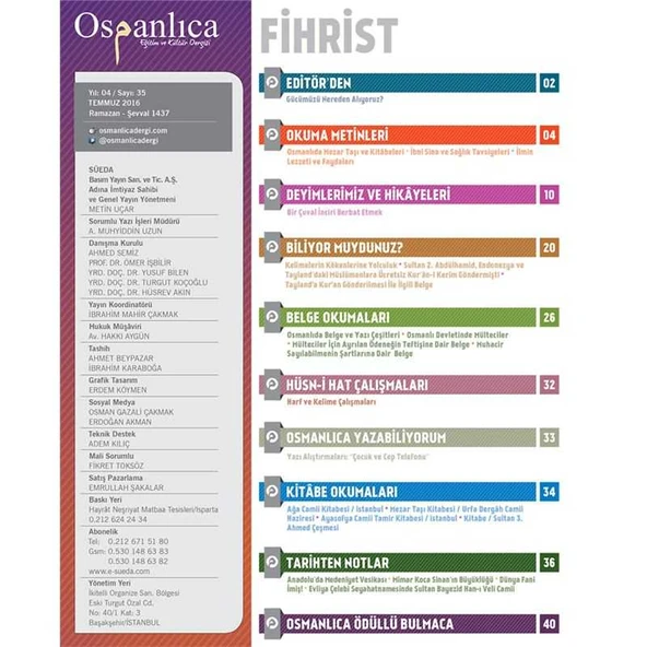 Temmuz 2016 Osmanlıca Dergisi - Resim 2