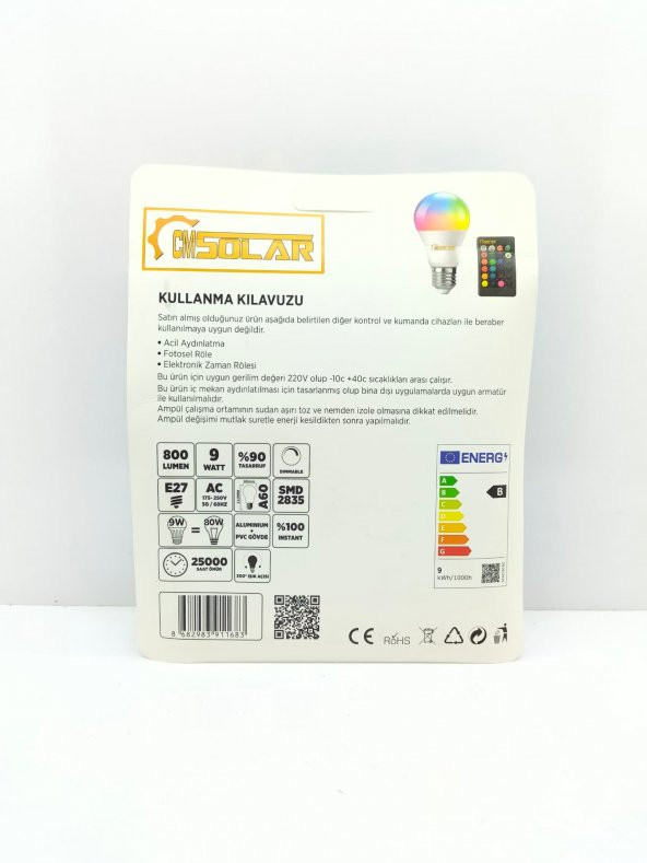 CMSOLAR 9W LED RGB E27 DUY AMPUL - Resim 2