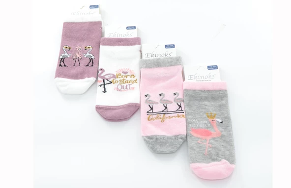 Ekinoks 4 lü Darlene Flamingo Desenli Kız Çocuk Patik Çorap ürün görseli 1