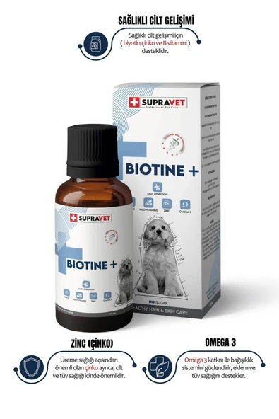 Supravet Plus +B For Dogs Biotine Damla 100 ML + Zinc + Multi Vitamin ( Köpekler Için Tüy Sağlığı Damlası ) ürün görseli 1