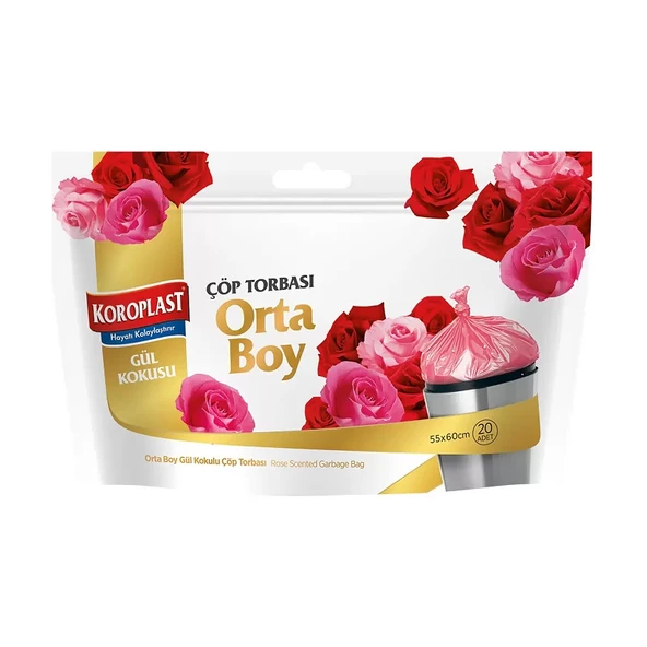 KOROPLAST PREMİUM GÜL KOKULU ORTA BOY ÇÖP TORBASI 55x60cm ürün görseli 1