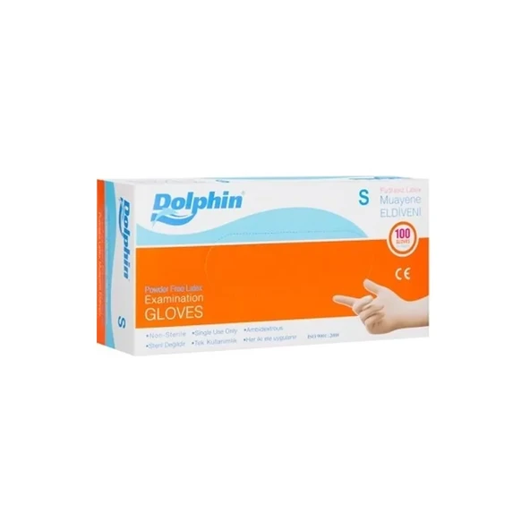 DOLPHİN PUDRASIZ LATEKS MUAYENE ELDİVENİ SMALL 100LÜ ürün görseli 1