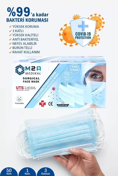 M2A 3 Katlı Medikal Maske ürün görseli 1