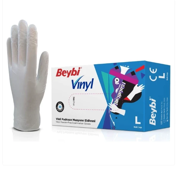 Beybi Vinil Şeffaf Muayene Eldiveni Pudrasız ( L ) 1 Kutu ürün görseli 1