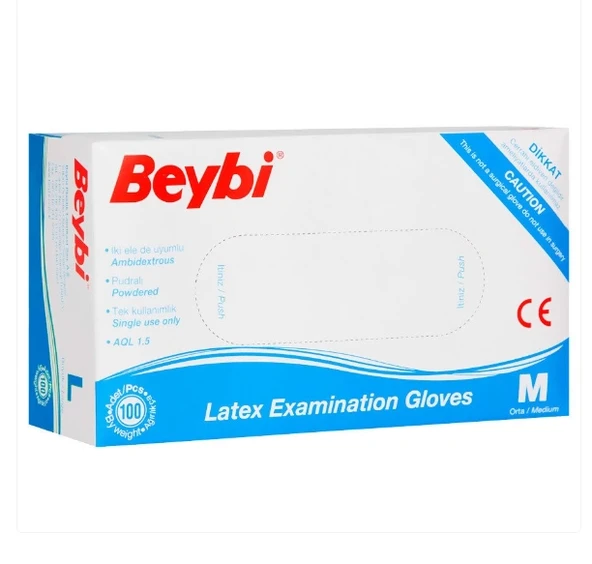 Beybi Lateks Muayene Eldiveni Pudralı ( M ) 100 Adet ürün görseli 1