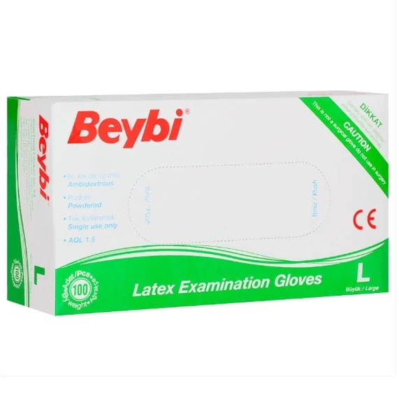 Beybi Lateks Muayene Eldiveni Pudralı ( L ) 100 Adet ürün görseli 1