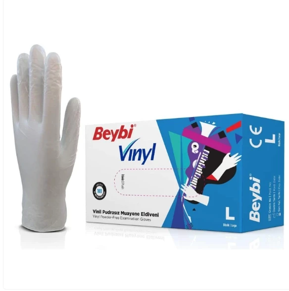 Beybi Vinil Şeffaf Muayene Eldiveni Pudrasız ( L ) 20 Kutu ürün görseli 1