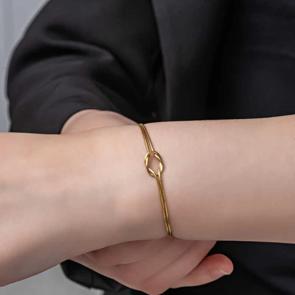 Gümüş Gold Aşk Düğüm Kadın Bileklik - Resim 7