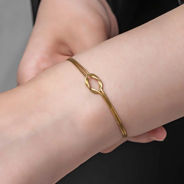 Gümüş Gold Aşk Düğüm Kadın Bileklik - Resim 8