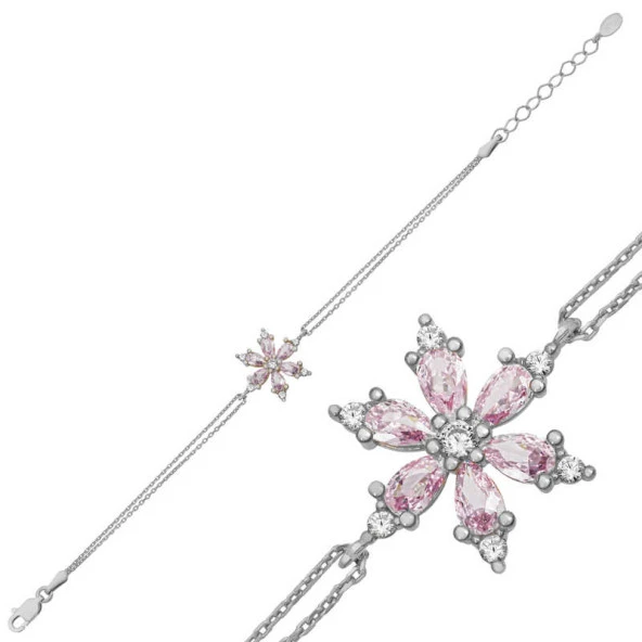 Gümüş Pembe Lotus Çiçeği Kadın Bileklik ürün görseli 1