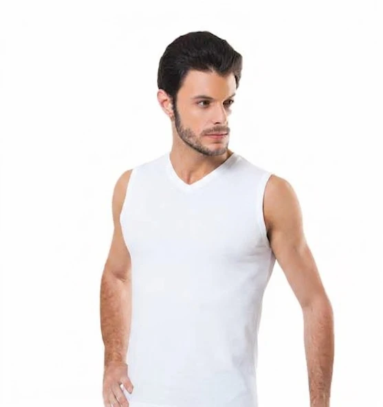 6 lı Paket HMD Ribana Erkek Sıfır Kol V Yaka Fanila Atlet Beyaz 513 ürün görseli 1