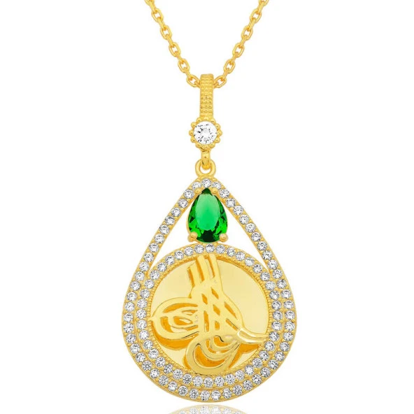 Gümüş Gold Kaplama Damla Tuğralı Kadın Kolye ürün görseli 1