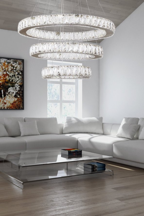 KRİSTAL 3 KATLI YUVARLAK LEDLİ AVİZE - Salon - Yatak Odası - Resepsiyon ürün görseli 1