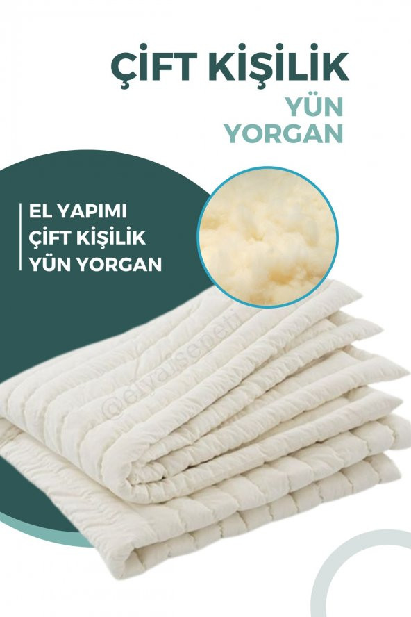 El Dikimi Çift Kişilik Merinos Kuzu Yününden Yün Yorgan 195x215 cm ürün görseli 1
