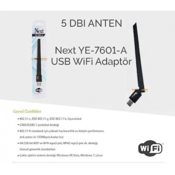 YE-7601A USB WiFi 5dbi Antenli ürün görseli 1