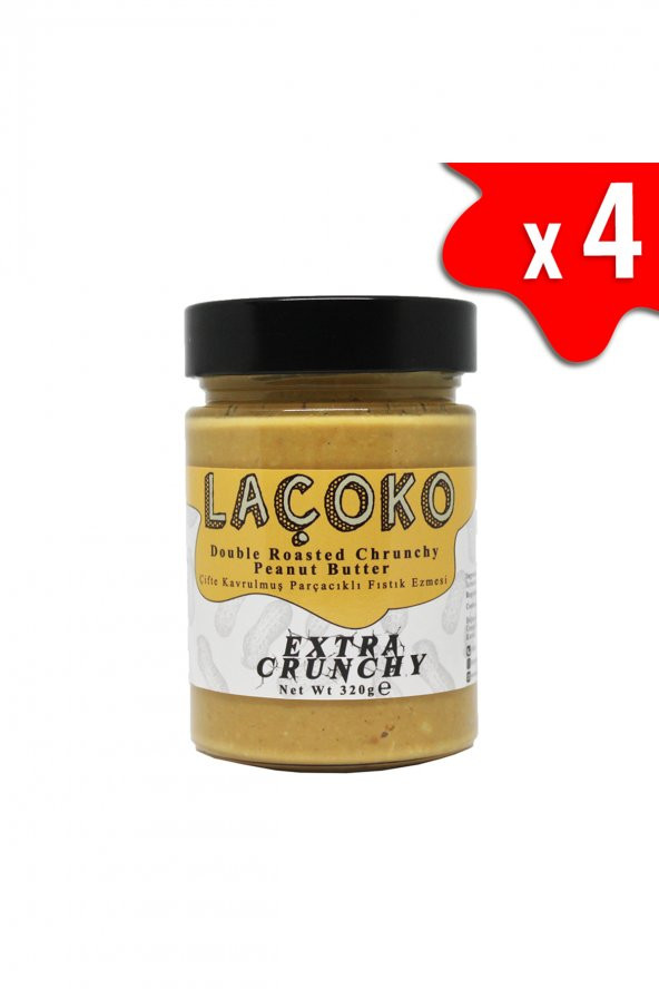 Laçoko Şekersiz Katkısız Glutensiz Vegan Doğal Çifte Kavrulmuş Parçacıklı Yer Fıstığı Ezmesi 4 x 320 G ürün görseli 1