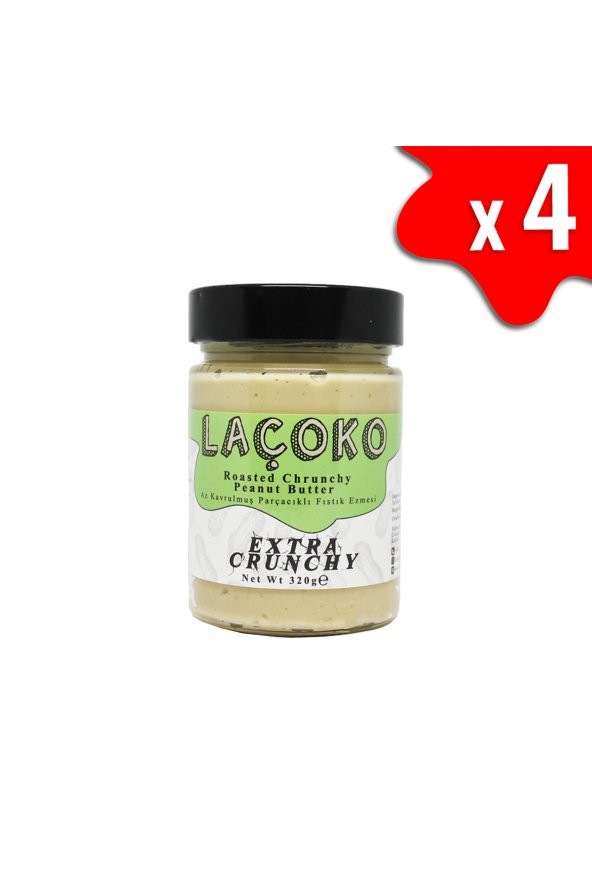 Laçoko Şekersiz Katkısız Glutensiz Vegan Az Kavrulmuş Çiğ Parçacıklı Extra Crunchy Fıstık Ezmesi 4 x 320 G ürün görseli 1
