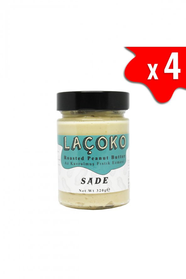 Laçoko Şekersiz Katkısız Glutensiz Vegan Doğal Az Kavrulmuş Çiğ Yer Fıstığı Ezmesi 4 x 320 G ürün görseli 1