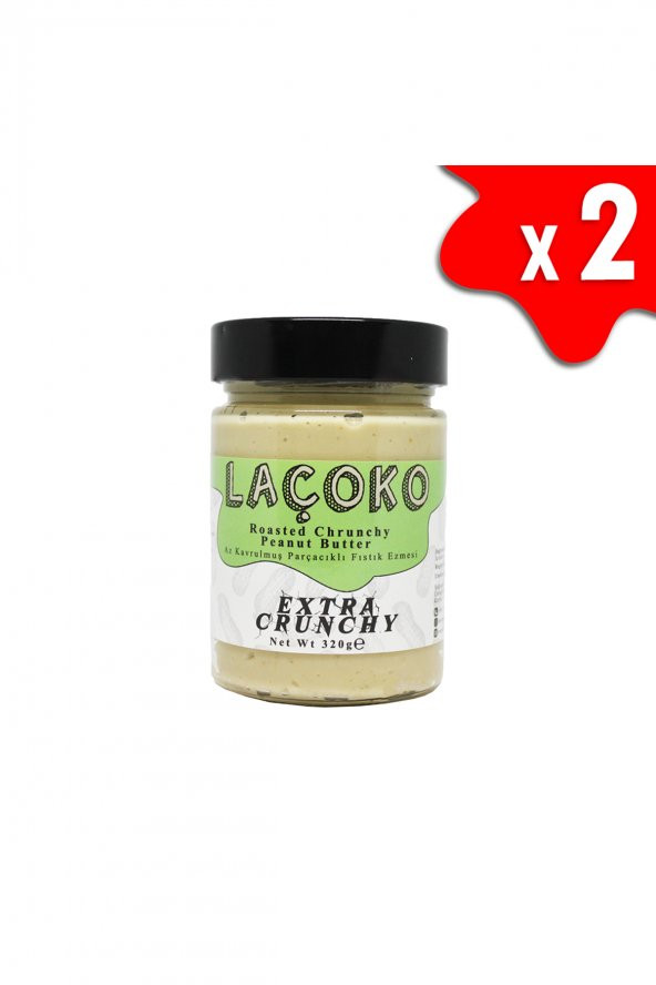 Laçoko Şekersiz Katkısız Glutensiz Vegan Az Kavrulmuş Çiğ Parçacıklı Extra Crunchy Fıstık Ezmesi 2 x 320 G ürün görseli 1