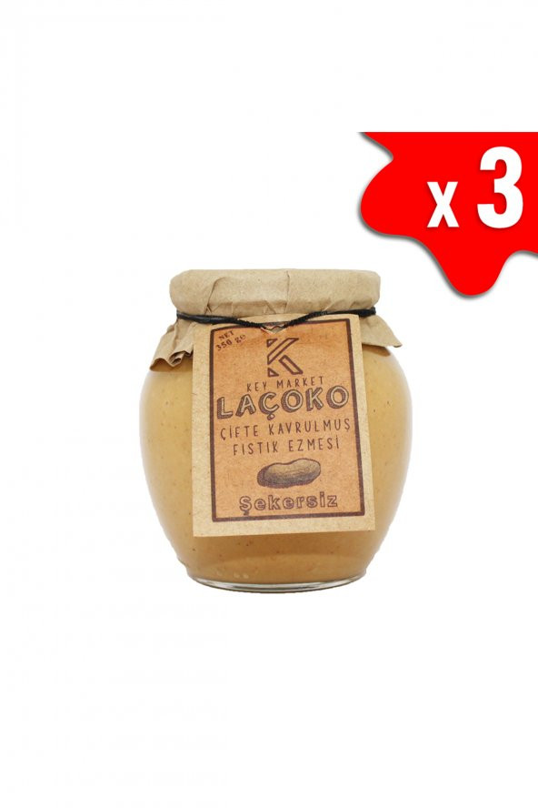 Laçoko Doğal Çifte Kavrulmuş Yer Fıstığı Ezmesi 3 x 350 G ürün görseli 1