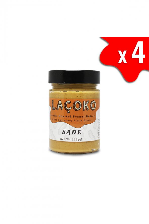 Laçoko Doğal Çifte Kavrulmuş Yer Fıstığı Ezmesi 4 x 320 G ürün görseli 1