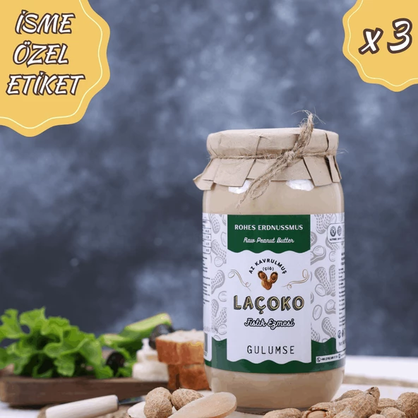 LAÇOKO 3Kg İsme Özel Şekersiz,Saf,Katkısız,Glutensiz,Vegan,Doğal Az Kavrulmuş(Çiğ) Fıstık Ezmesi ürün görseli 1
