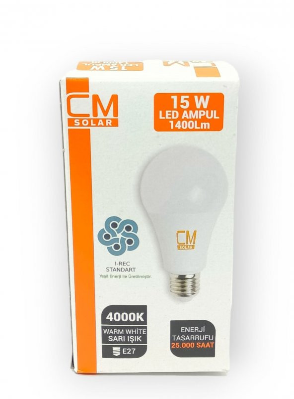 Cmsolar 15w Led 4000K Sarı Işık Ampul E27 Duylu ürün görseli 1