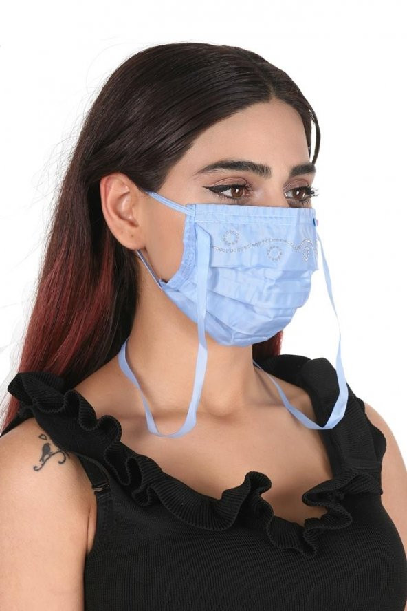 Gümüş İyonlu Boyundan Askılı Yıkanabilir Taşlı Maske T-3 ürün görseli 1