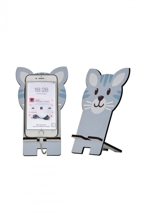 Kedi Tasarım Ahşap Telefon Standı ürün görseli 1