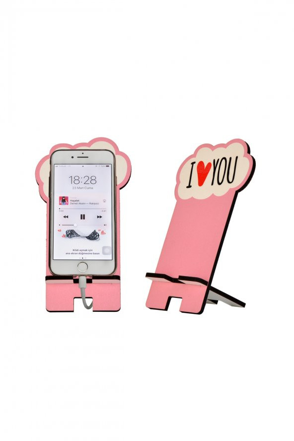 I Love You Tasarım Ahşap Telefon Standı ürün görseli 1