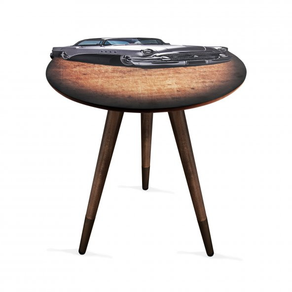 Gri 56 Buick Amerikan Araba Tasarım Baskılı Dekoratif Modern Ahşap Yan Sehpa 45x55 cm ürün görseli 1