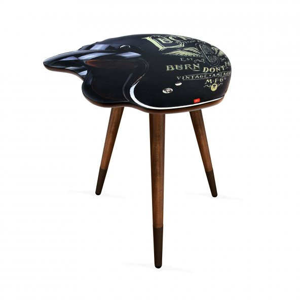 Kask Tasarım Baskılı Dekoratif Modern Ahşap Yan Sehpa 45x50 cm ürün görseli 1