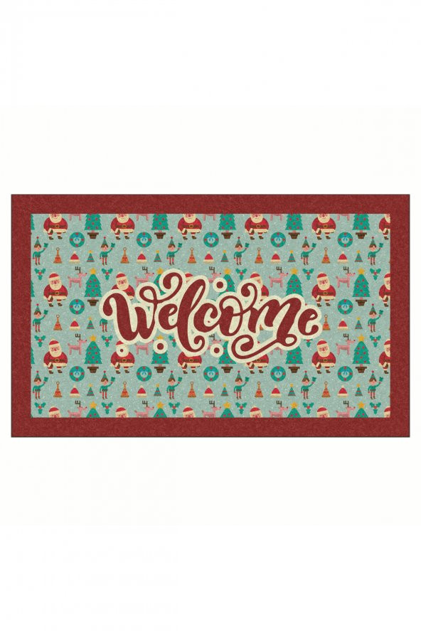 Yılbaşı Welcome Noel Baba Aile Tasarım Kapı Önü ve Ev İçi Paspas 45x75 cm ürün görseli 1