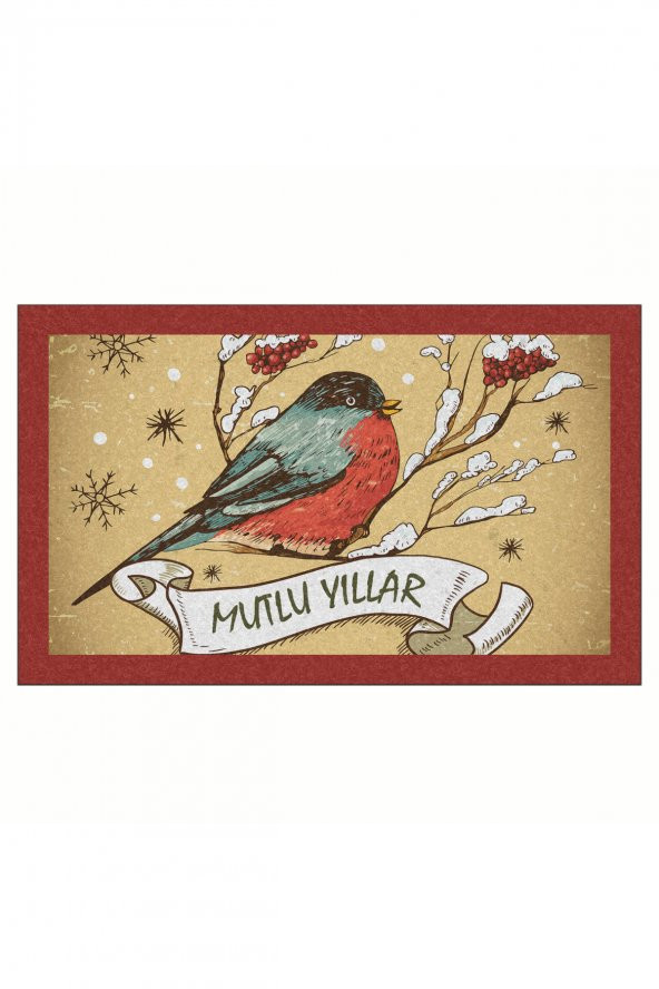 Yılbaşı Merry Christmas Kuş Tasarım Kapı Önü ve Ev İçi Paspas 45x75 cm ürün görseli 1