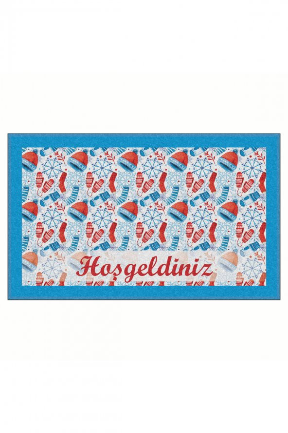 Yılbaşı Hoşgeldiniz Noel Simgeleri Tasarım Kapı Önü ve Ev İçi Paspas 45x75 cm ürün görseli 1