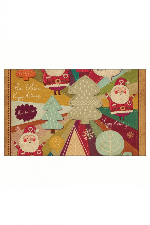 Yılbaşı Welcome Noel Baba Tasarım Kapı Önü ve Ev İçi Paspas 45x75 cm ürün görseli 1
