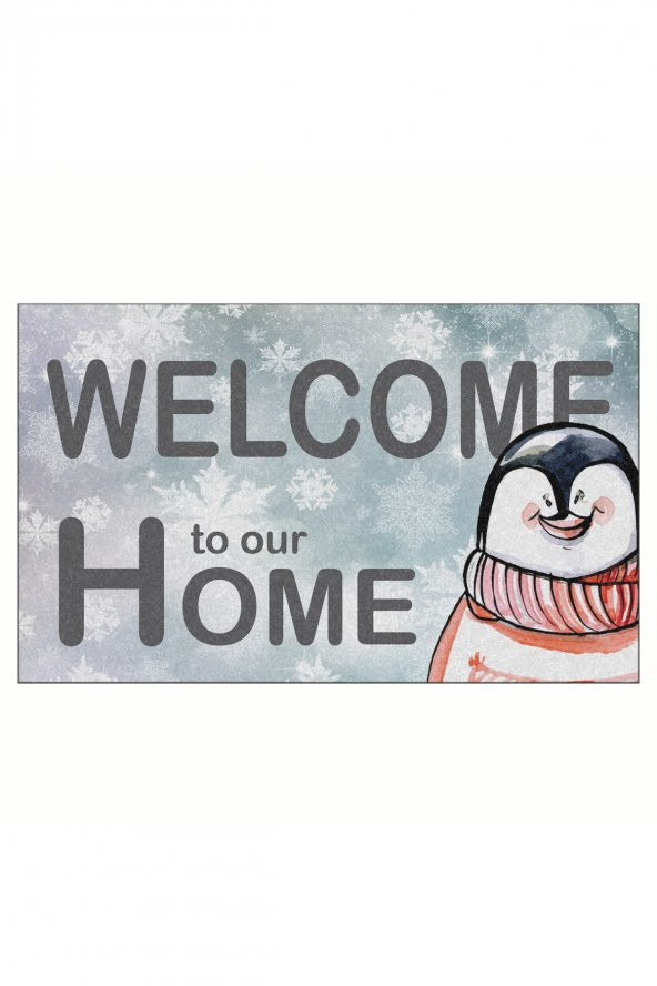 Yılbaşı Welcome Penguen Tasarım Kapı Önü ve Ev İçi Paspas 45x75 cm ürün görseli 1